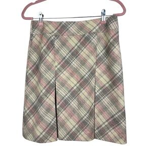 LOFT Women’s Pink and Grey Size 4 Plaid A-Line Wool Skirt